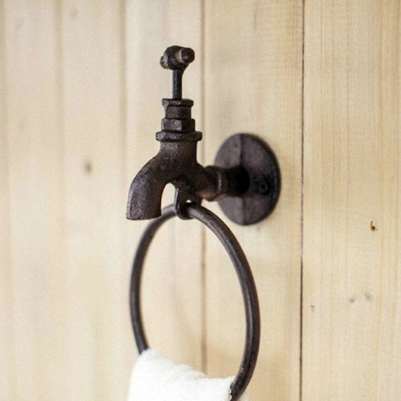 Farmhouse Garden Tap Cast Iron Towel Ring - Picture 3 of 12